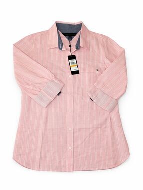 NWT Tommy Hilfiger Pink White Stripe Button Down Shirt Small Classic Womens
